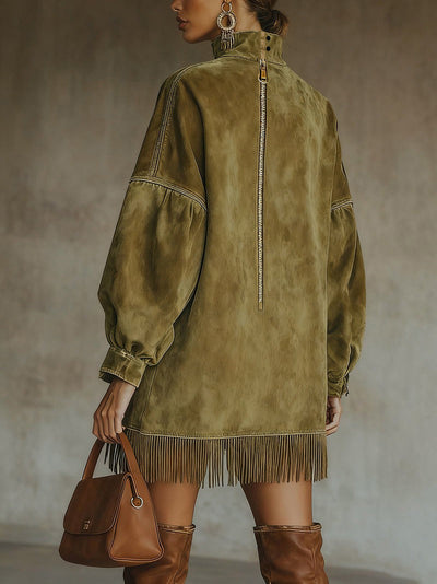 Vogue | Olive Turtleneck Fringe Dress