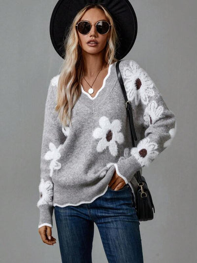 Thea | Elegant Floral V-Neck Sweater