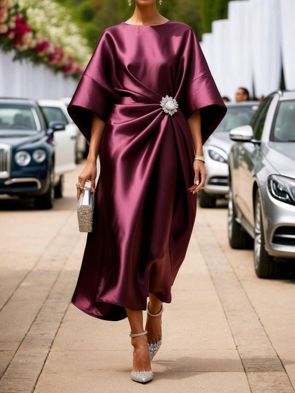 Luna | Satin Jewel Drape Dress