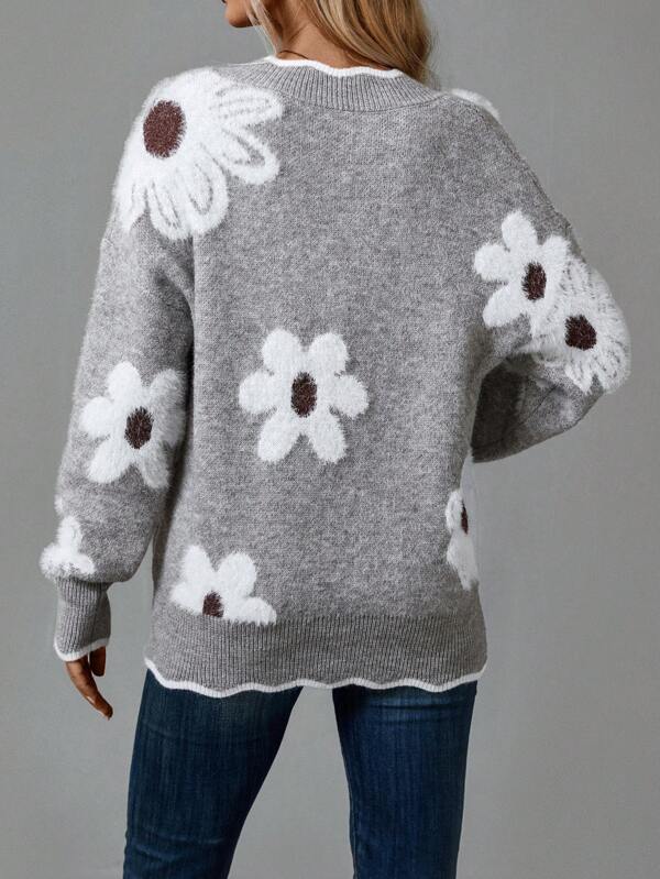 Thea | Elegant Floral V-Neck Sweater