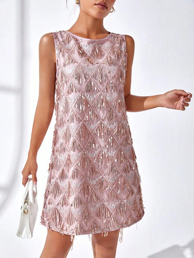 Avery | Sequin Fringe Tank Dress