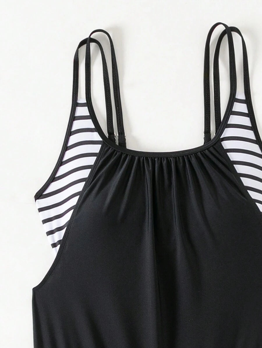 Lushie | Striped Double Strap Tankini