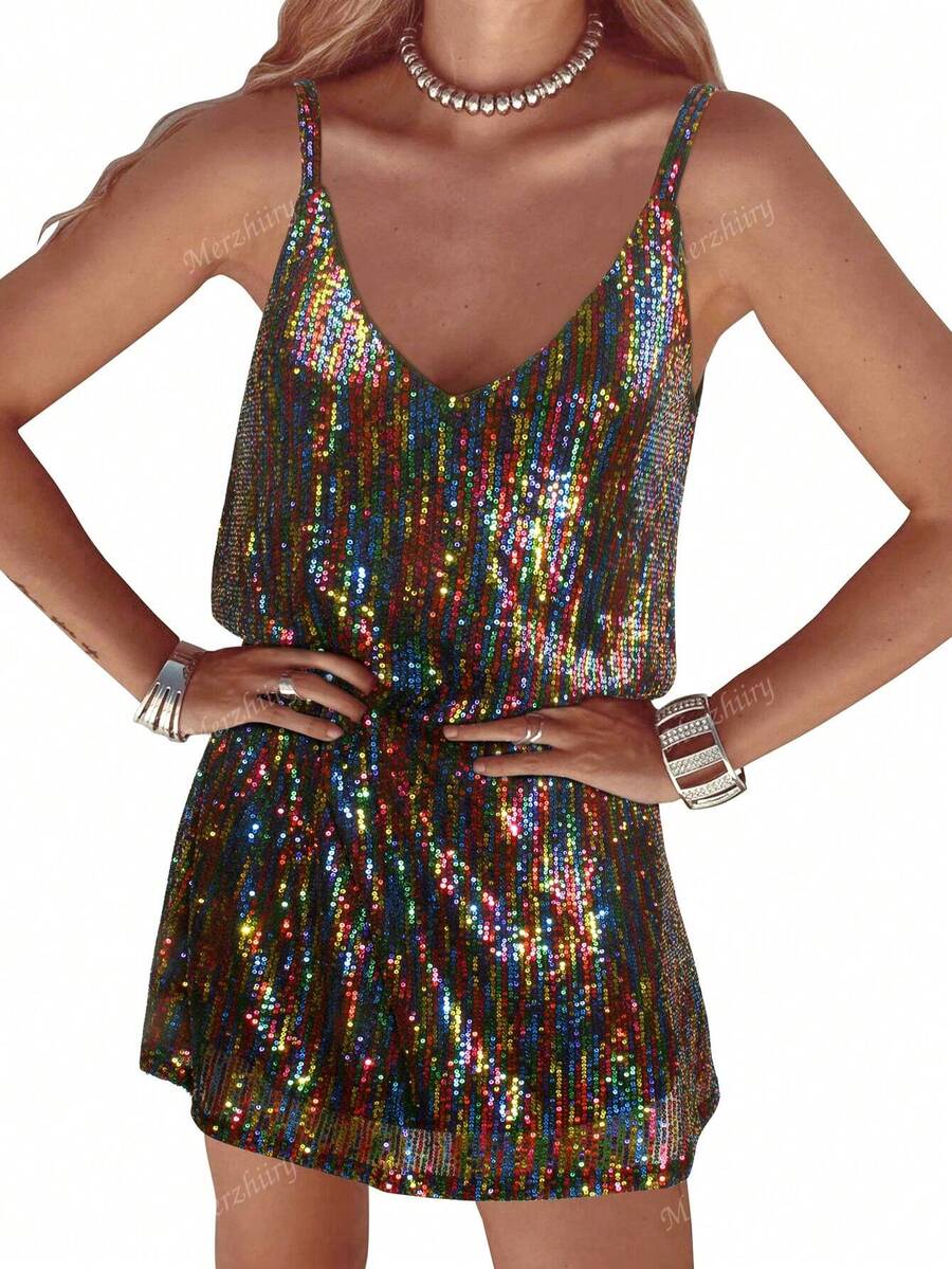 Luxe | Sequin V-Neck Cocktail Dress