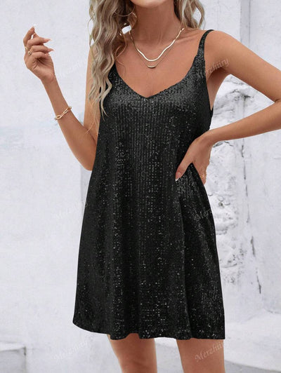 Luxe | Sequin V-Neck Cocktail Dress