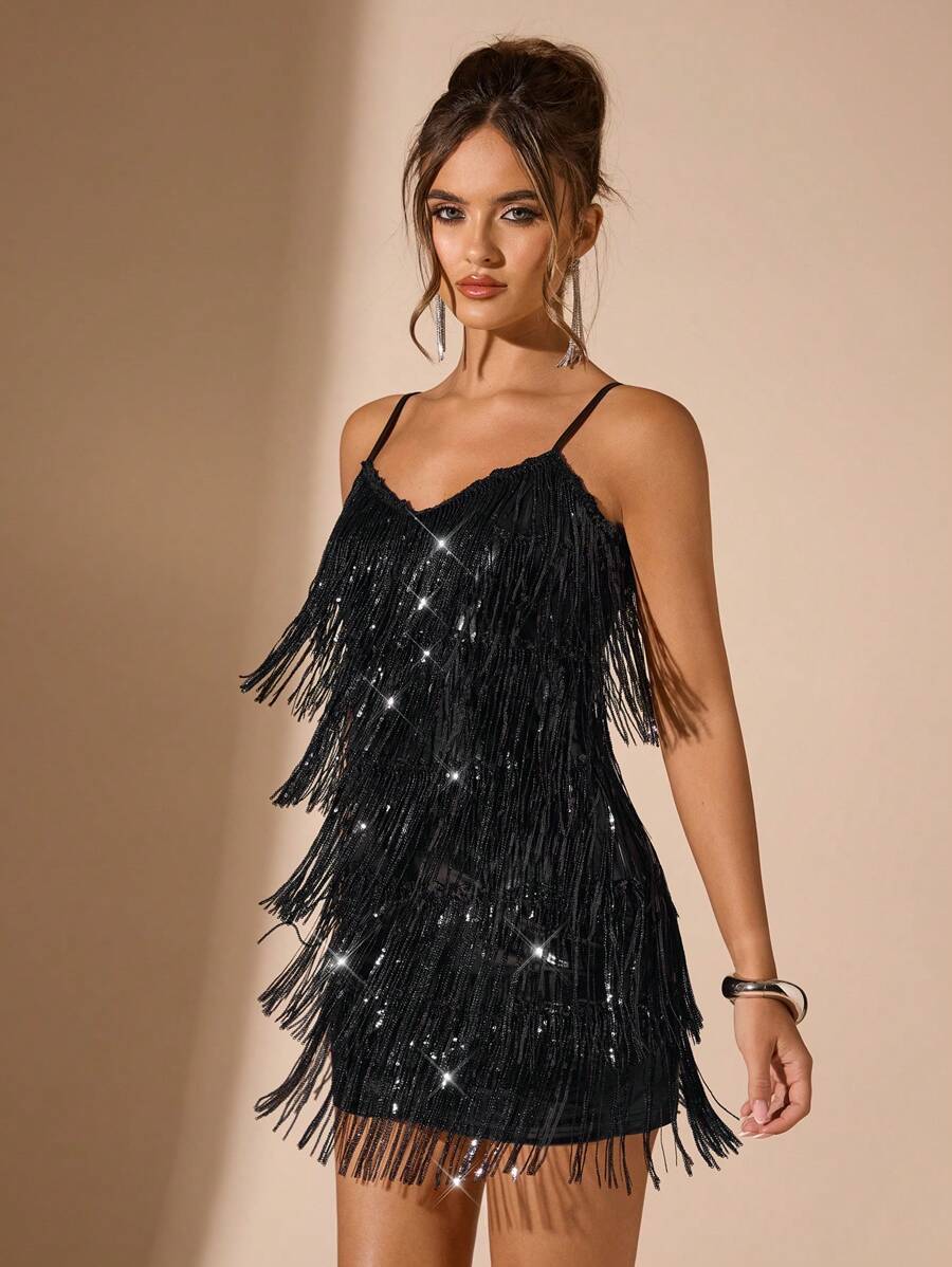 Nala | Sequin Tassel Off-Shoulder Dress