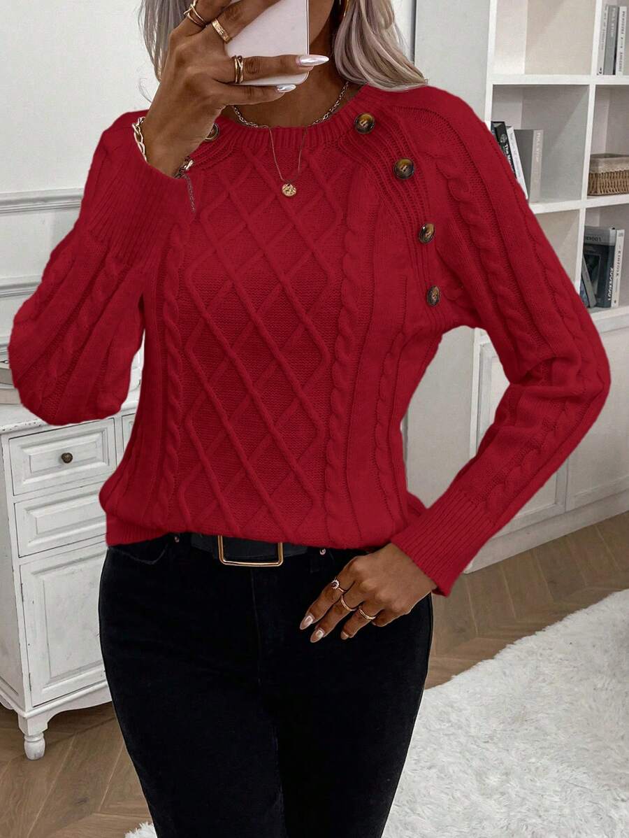 Luxe | Button-Detail Knit Sweater