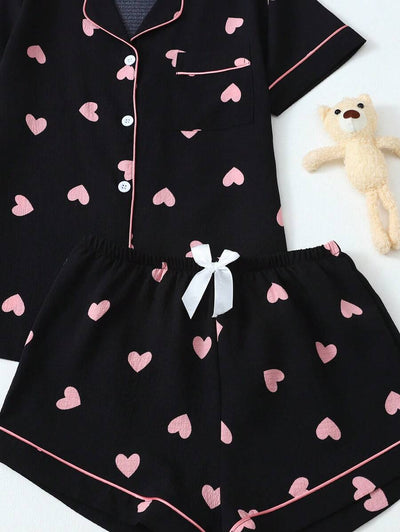 Luna | Heart Print Pyjama Set