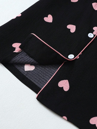 Luna | Heart Print Pyjama Set