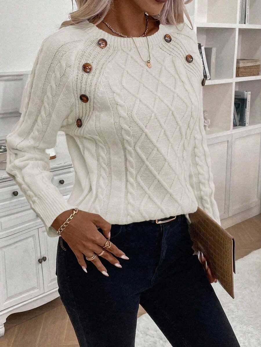 Luxe | Button-Detail Knit Sweater