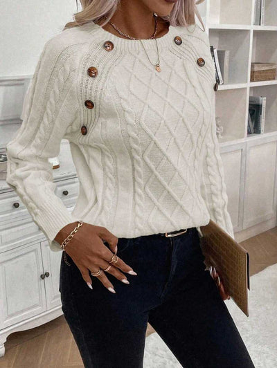 Luxe | Button-Detail Knit Sweater