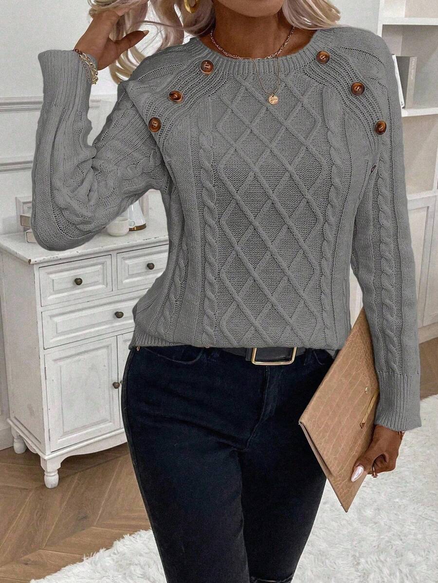 Luxe | Button-Detail Knit Sweater