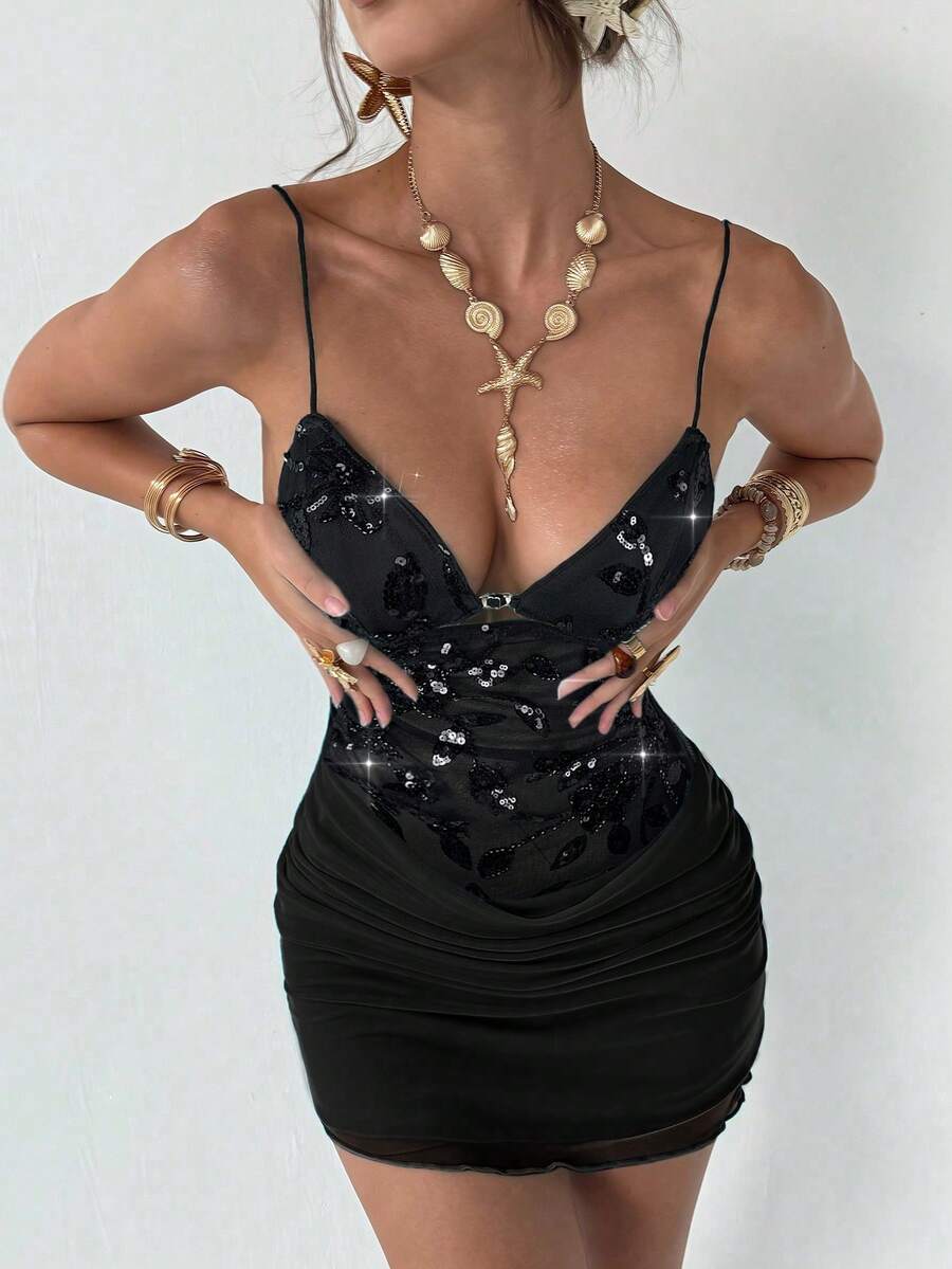 Zara | Sparkly Plunge Mini Dress