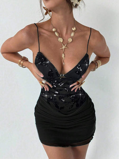 Zara | Sparkly Plunge Mini Dress