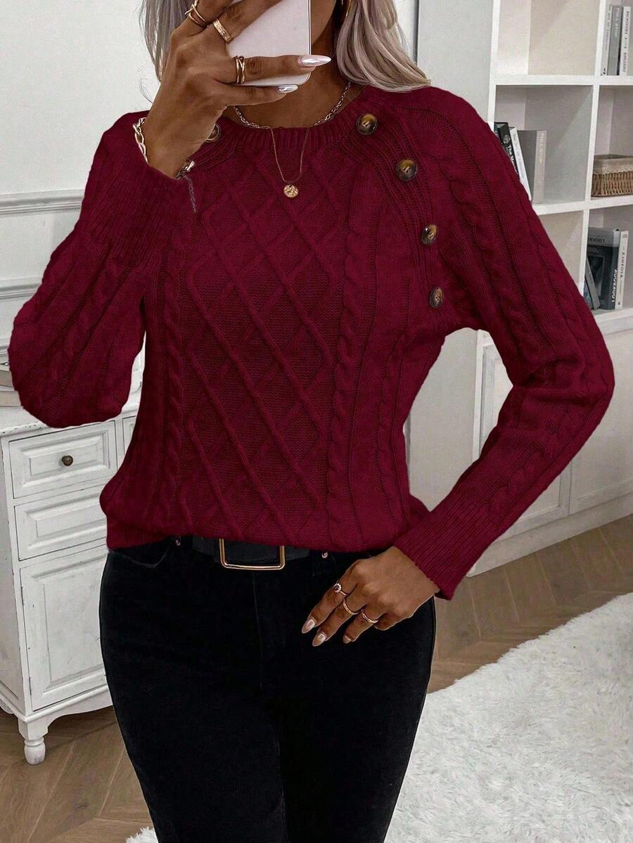 Luxe | Button-Detail Knit Sweater