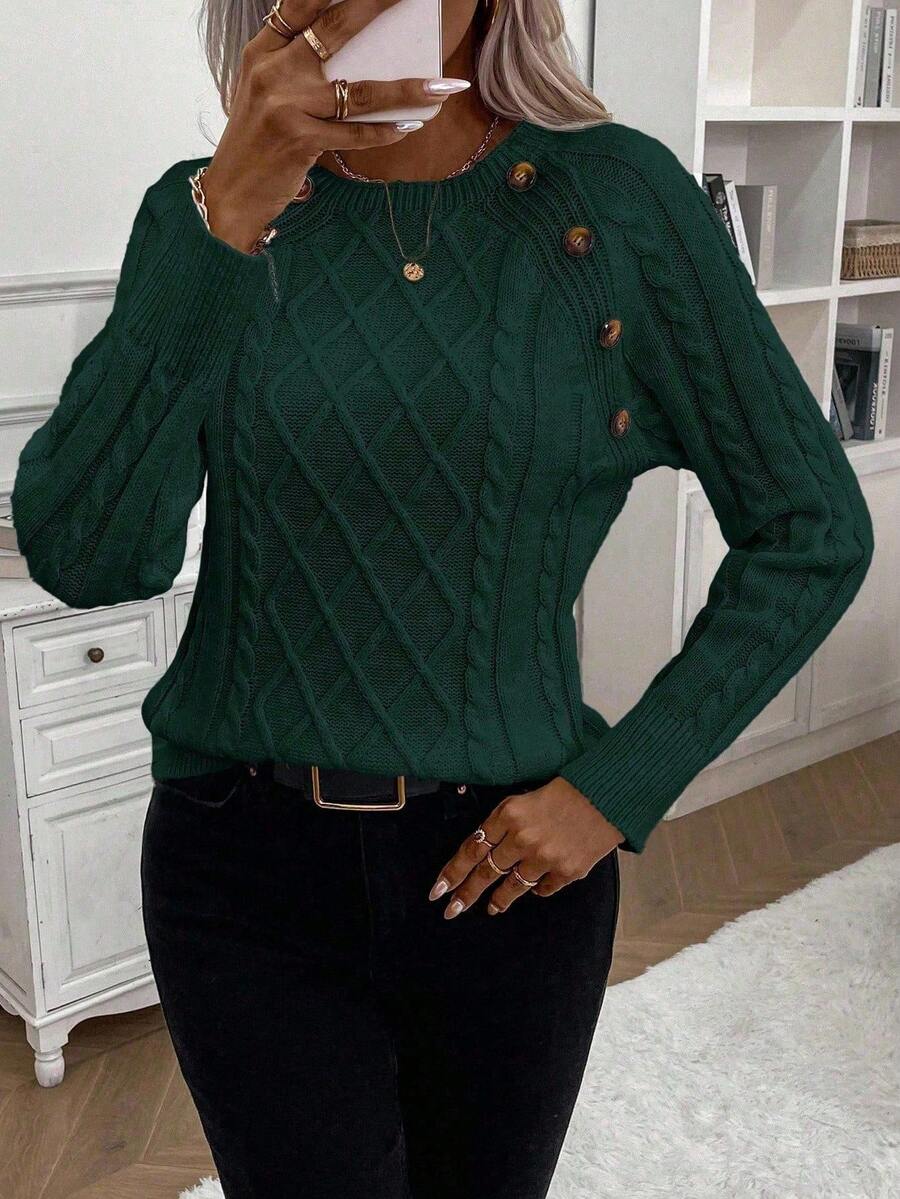 Luxe | Button-Detail Knit Sweater