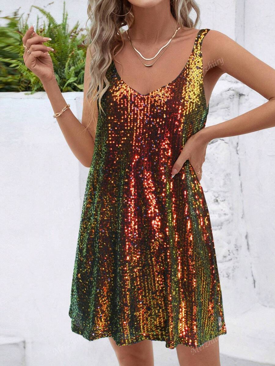 Luxe | Sequin V-Neck Cocktail Dress