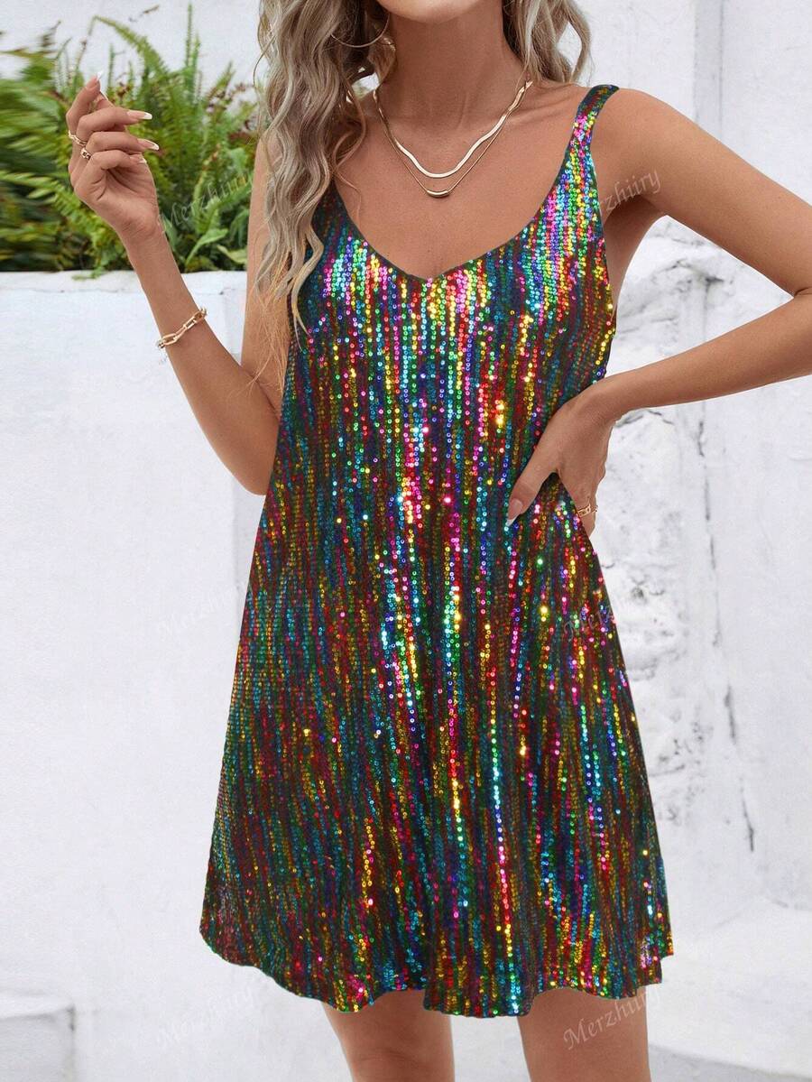 Luxe | Sequin V-Neck Cocktail Dress