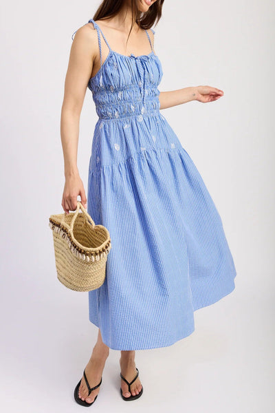 Nora | Embroidered Stripe Midi Dress