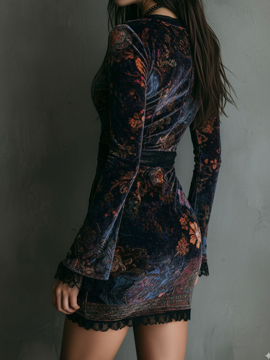 Vesper | Velvet Floral Mini Dress