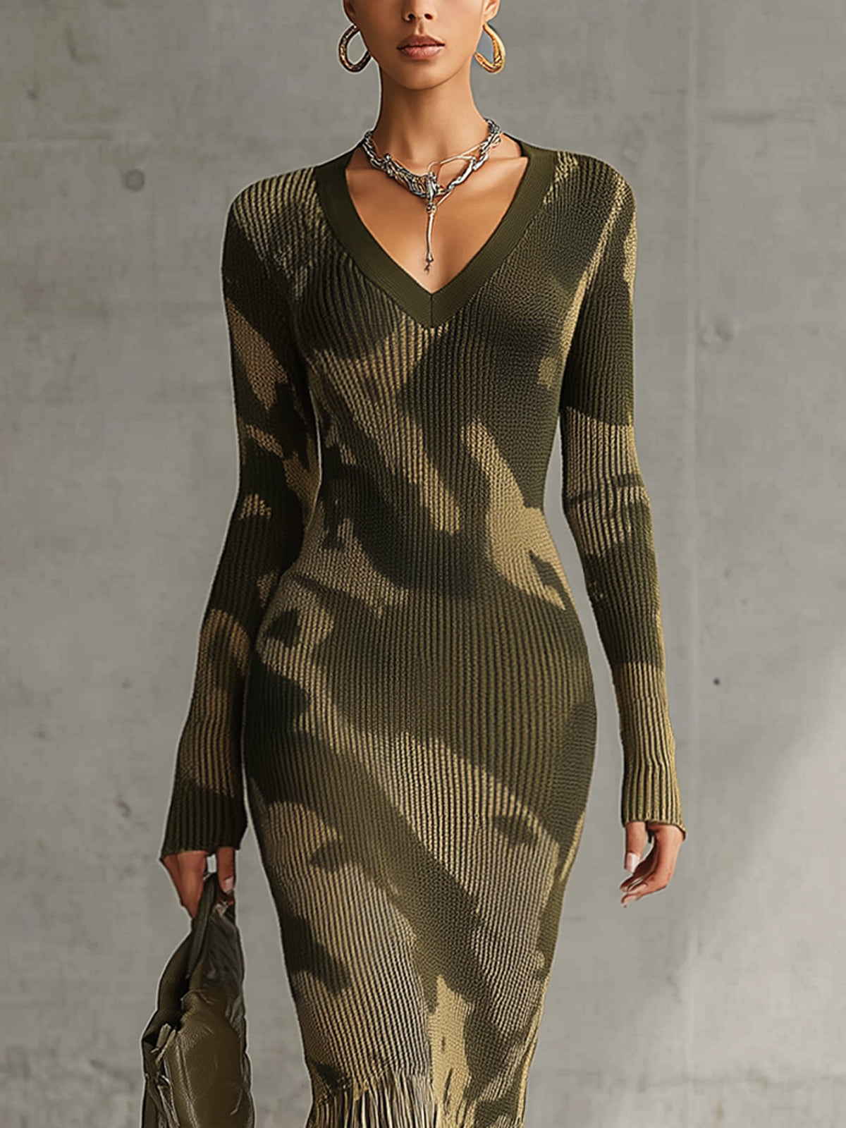 Mila | Olive V-Neck Bodycon Dress