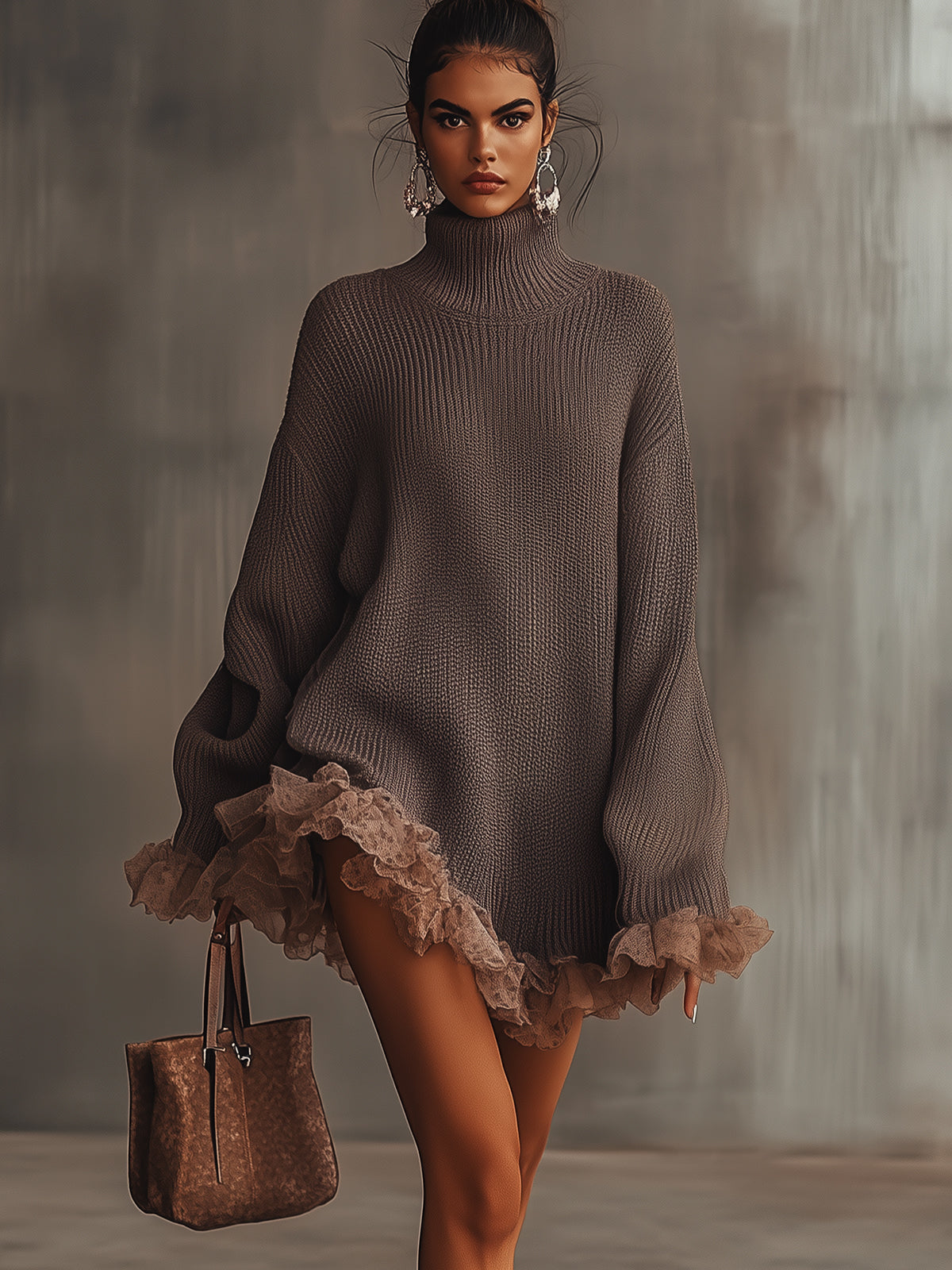 Tully | Cozy Ruffled Turtleneck Dress