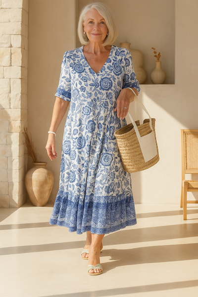 Elara | Elegant Floral V-Neck Dress