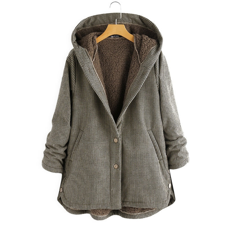 Nora | Cozy Checked Hooded Coat