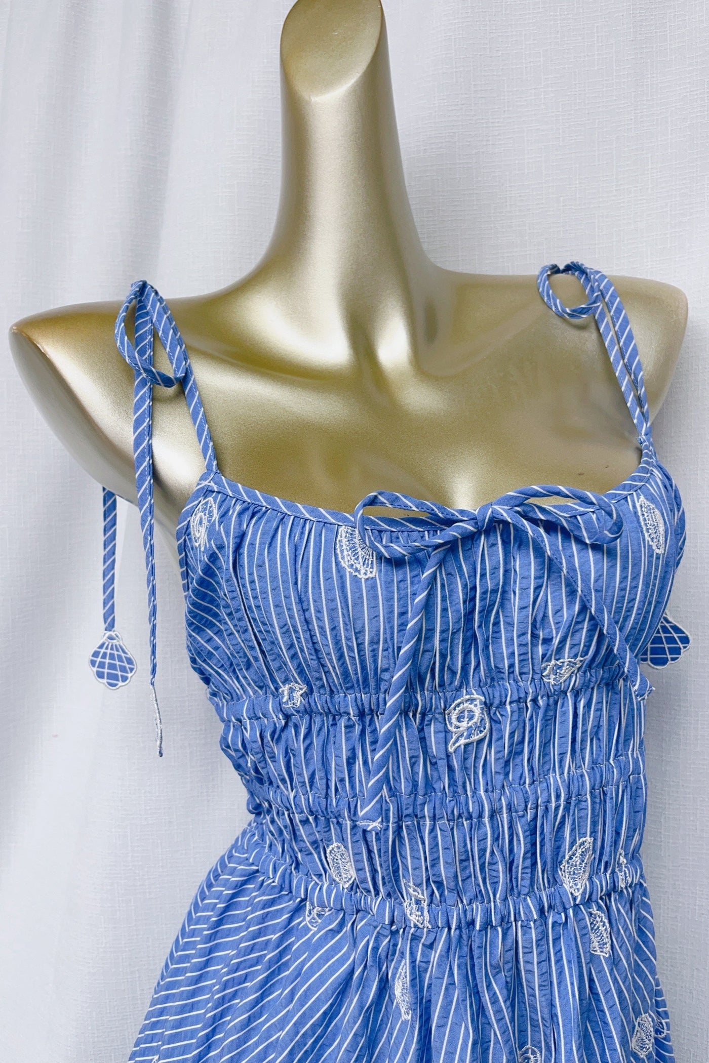 Nora | Embroidered Stripe Midi Dress