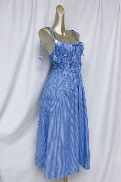 Nora | Embroidered Stripe Midi Dress