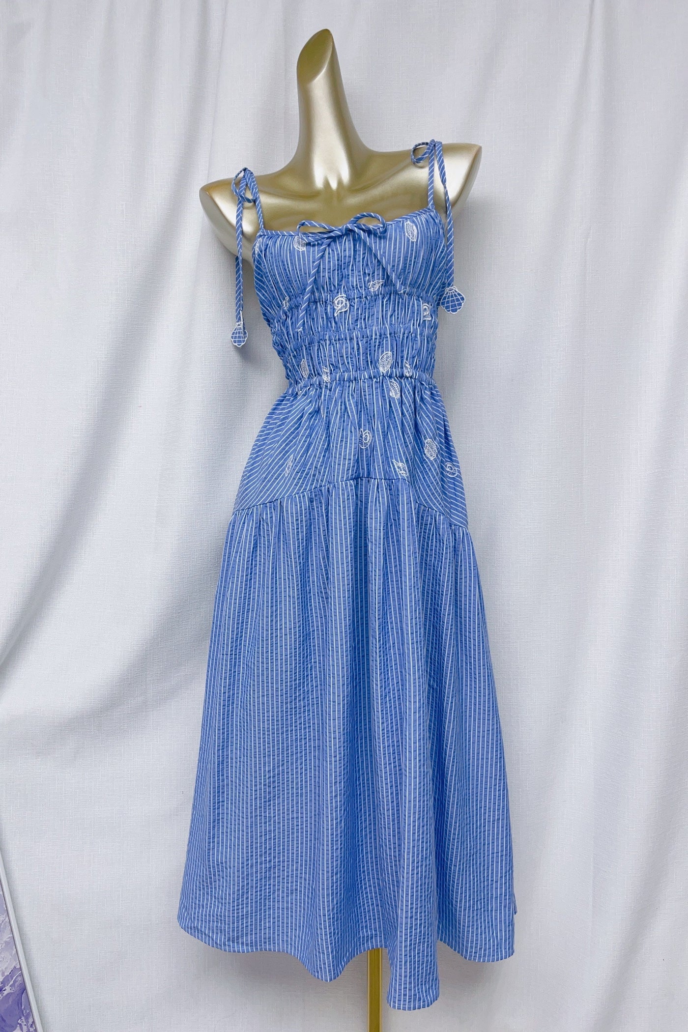 Nora | Embroidered Stripe Midi Dress