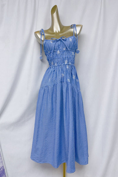 Nora | Embroidered Stripe Midi Dress