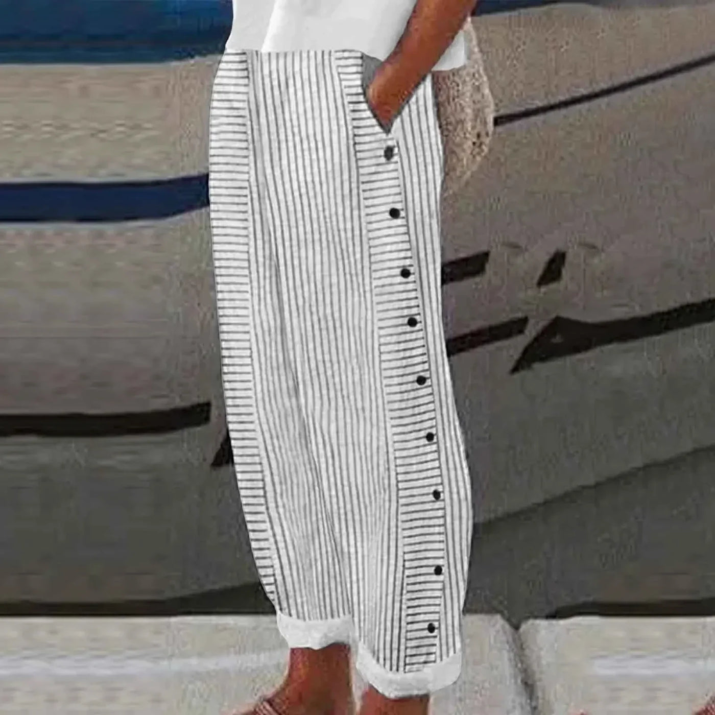 Breezy | Striped Button Trousers
