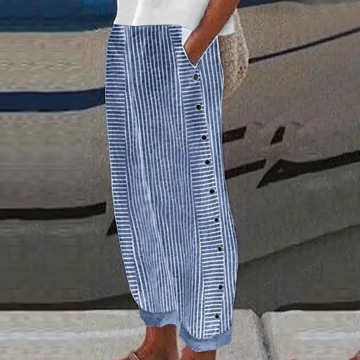 Breezy | Striped Button Trousers