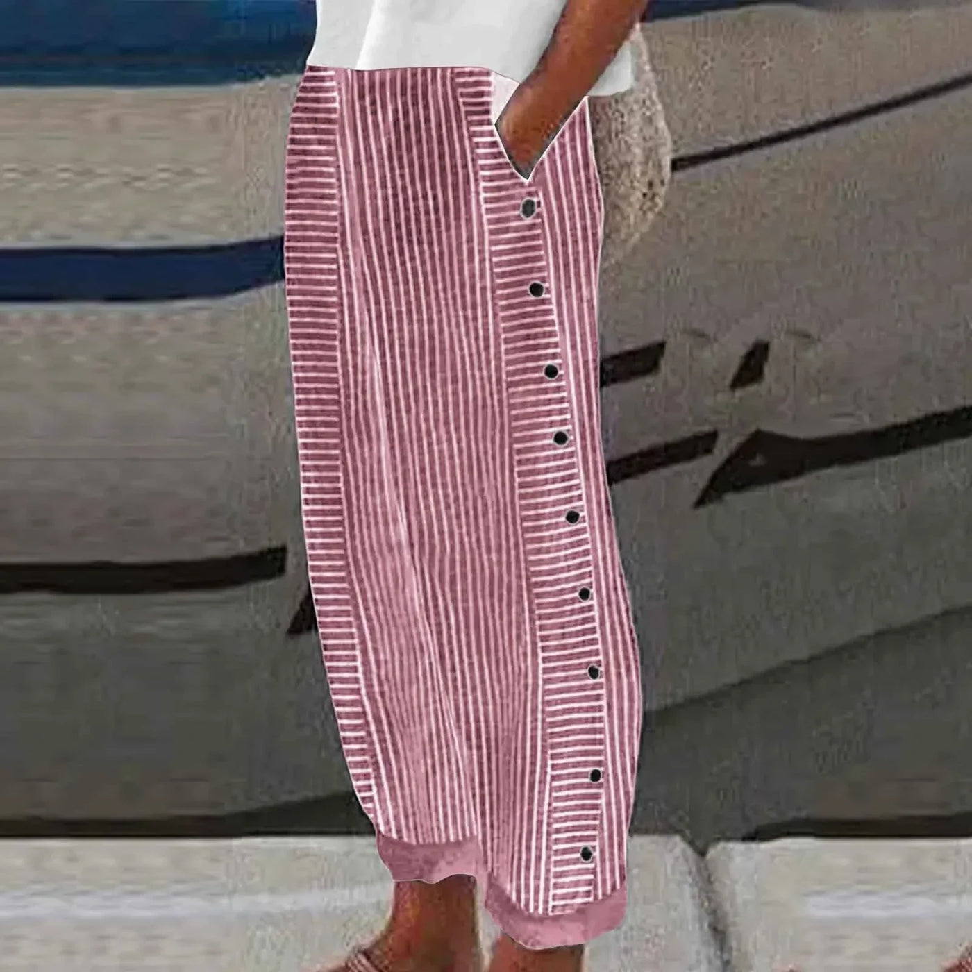 Breezy | Striped Button Trousers