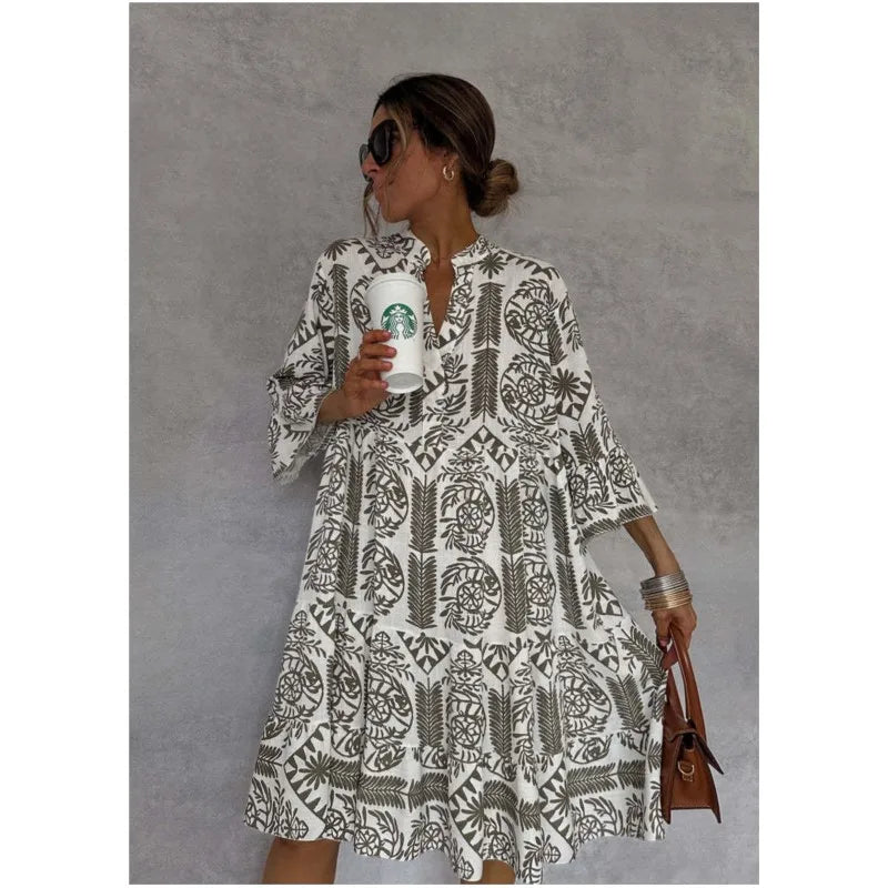 Mira | Printed V-Neck A-Line Dress