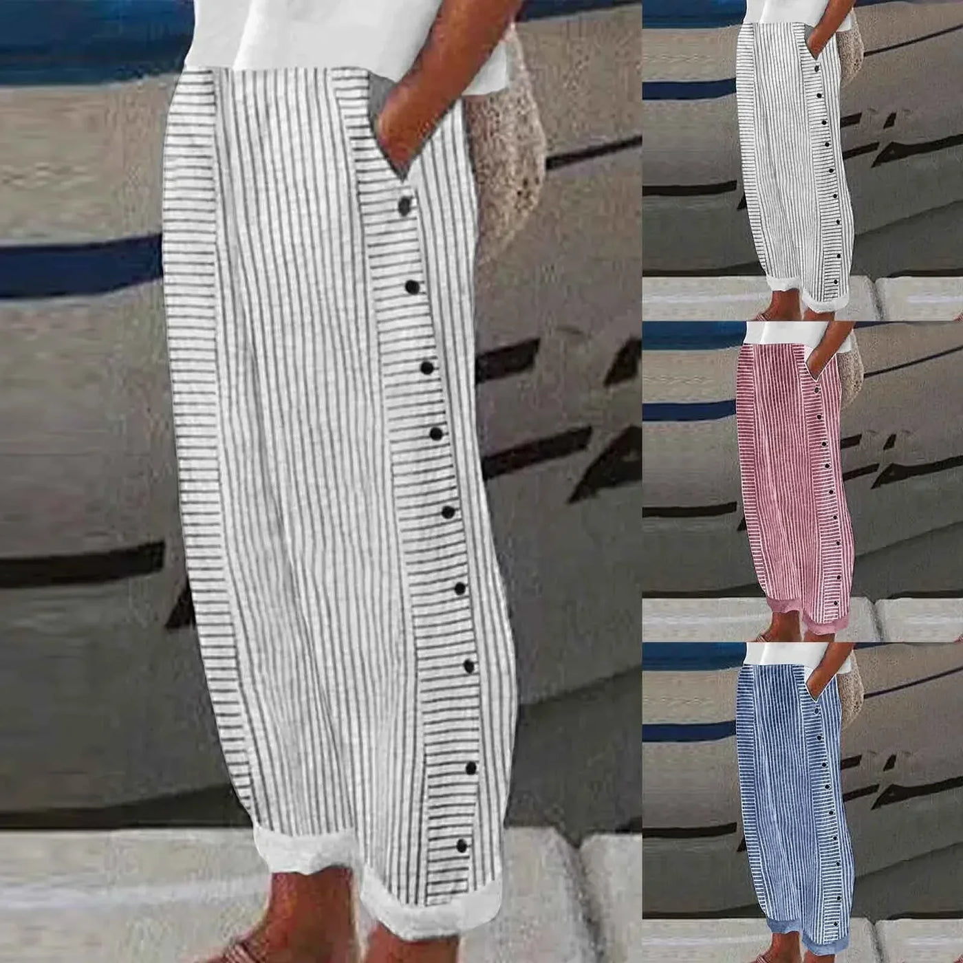 Breezy | Striped Button Trousers