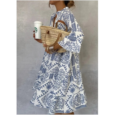 Mira | Printed V-Neck A-Line Dress