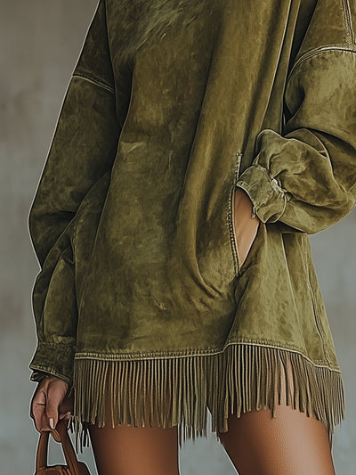 Vogue | Olive Turtleneck Fringe Dress