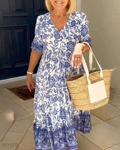 Elara | Elegant Floral V-Neck Dress