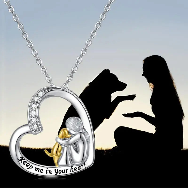 LuxeHeart | Silver Dog & Heart Necklace