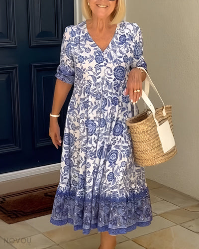 Elara | Elegant Floral V-Neck Dress