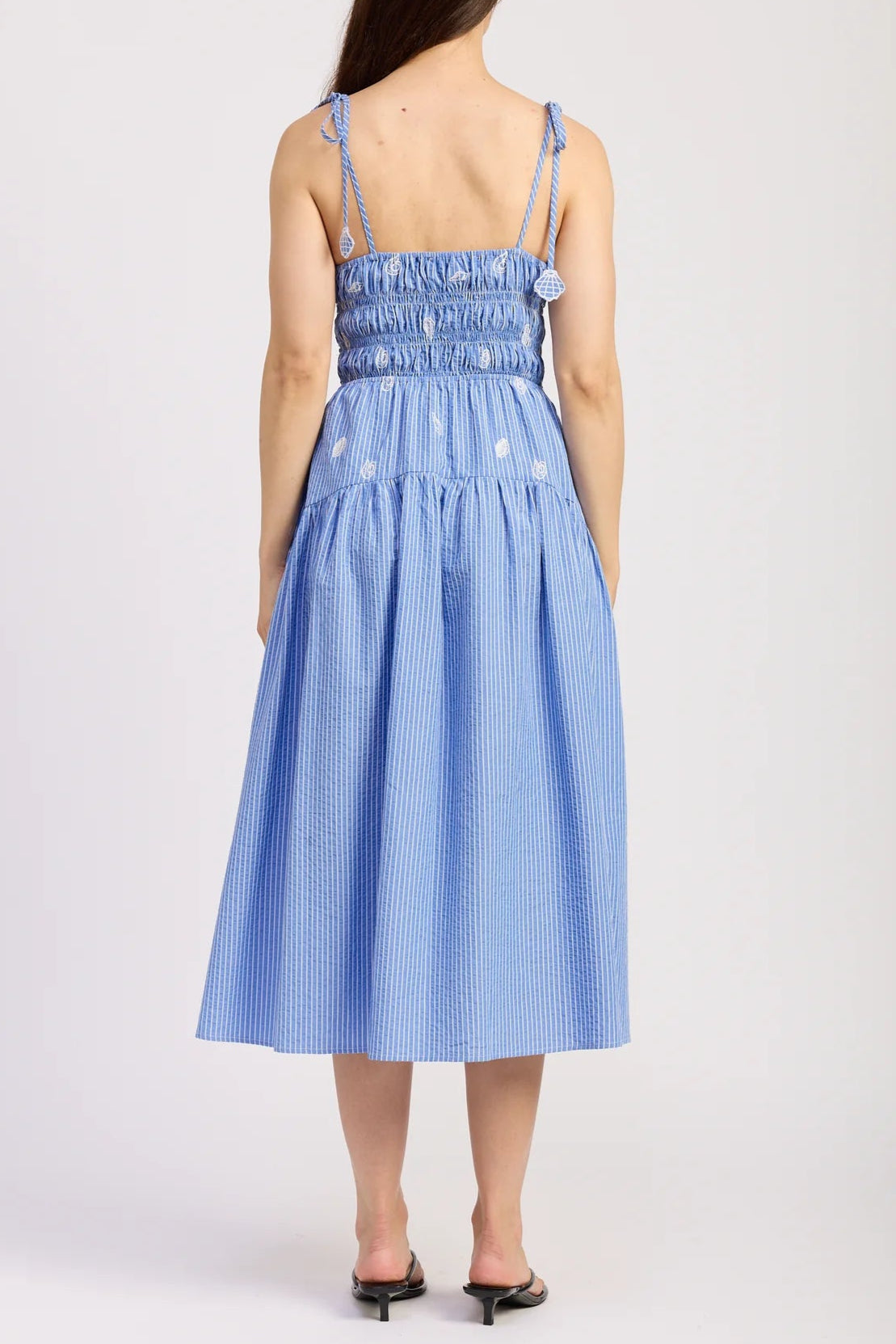 Nora | Embroidered Stripe Midi Dress