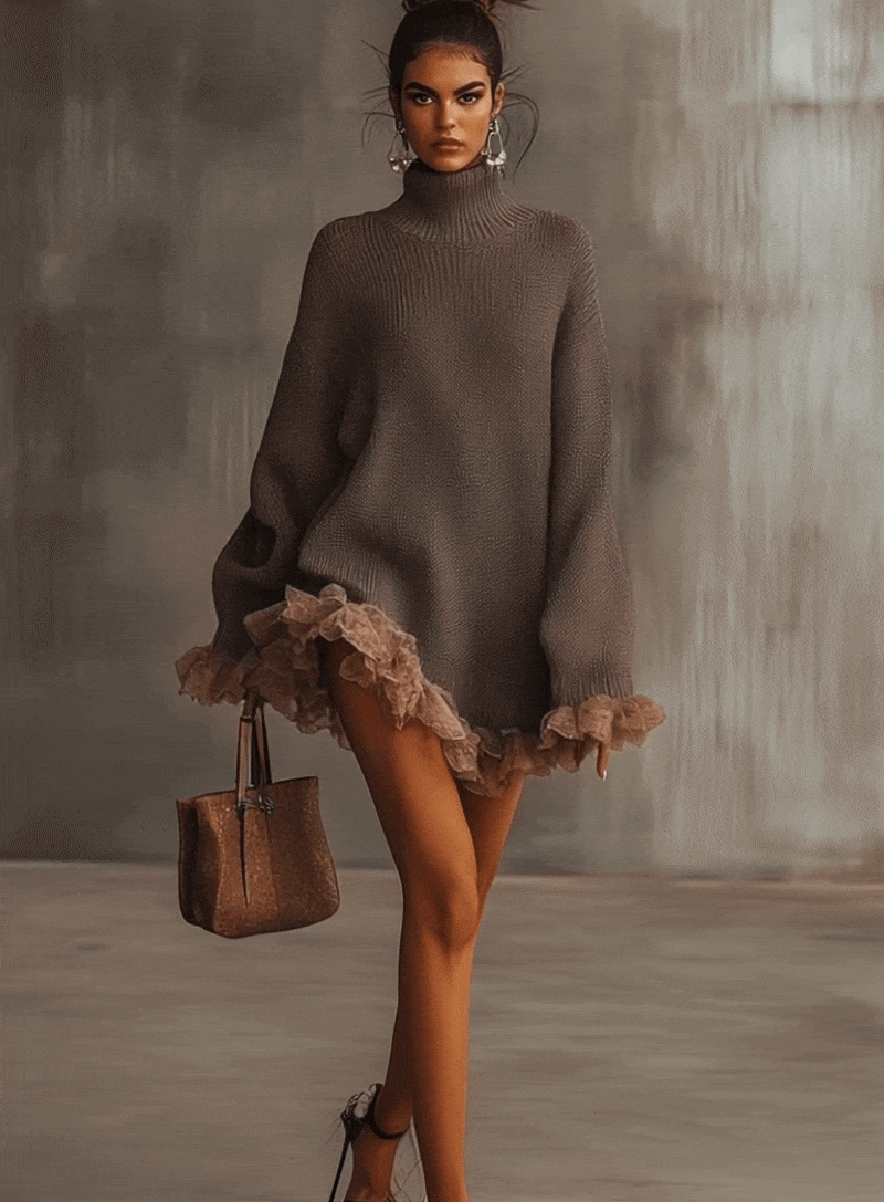 Tully | Cozy Ruffled Turtleneck Dress