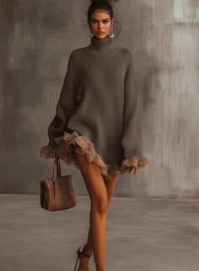 Tully | Cozy Ruffled Turtleneck Dress