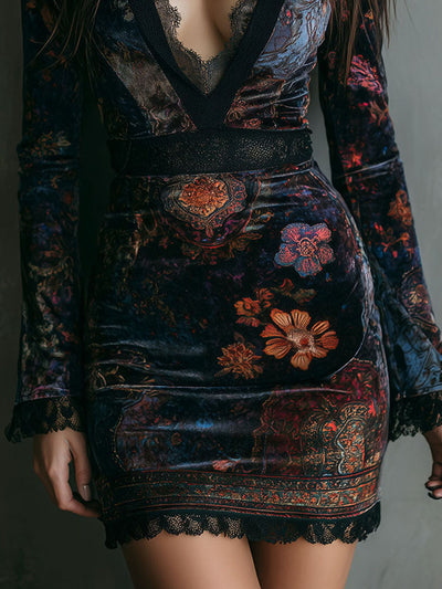 Vesper | Velvet Floral Mini Dress